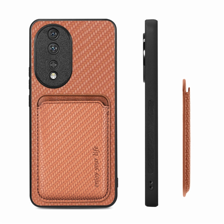 For Honor 80 Carbon Fiber Leather Card Magsafe Phone Case(Brown) - Honor Cases by buy2fix | Online Shopping UK | buy2fix
