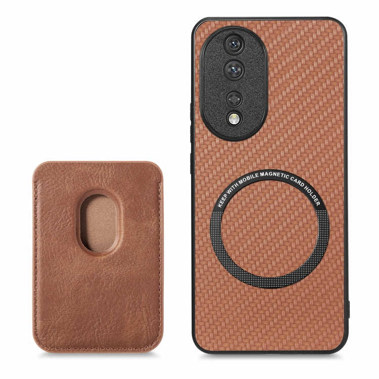 For Honor 80 Carbon Fiber Leather Card Magsafe Phone Case(Brown) - Honor Cases by buy2fix | Online Shopping UK | buy2fix