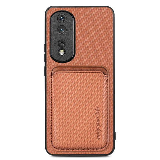 For Honor 80 Pro Carbon Fiber Leather Card Magsafe Phone Case(Brown) - Honor Cases by buy2fix | Online Shopping UK | buy2fix