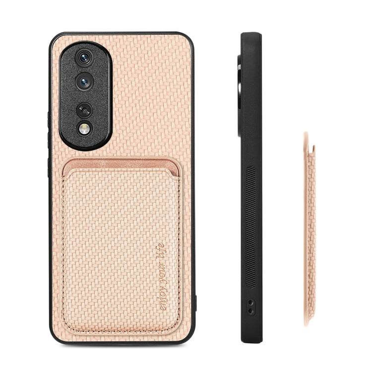 For Honor 80 Pro Carbon Fiber Leather Card Magsafe Phone Case(Khaki) - Honor Cases by buy2fix | Online Shopping UK | buy2fix