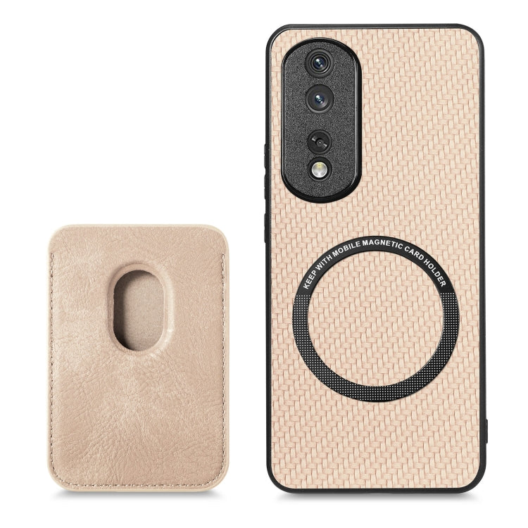 For Honor 80 Pro Carbon Fiber Leather Card Magsafe Phone Case(Khaki) - Honor Cases by buy2fix | Online Shopping UK | buy2fix