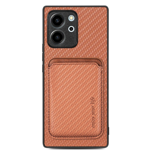 For Honor 80 SE Carbon Fiber Leather Card Magsafe Phone Case(Brown) - Honor Cases by buy2fix | Online Shopping UK | buy2fix