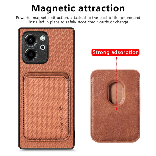 For Honor 80 SE Carbon Fiber Leather Card Magsafe Phone Case(Brown) - Honor Cases by buy2fix | Online Shopping UK | buy2fix
