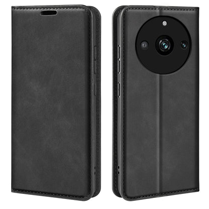 For Realme 11 Pro Retro-skin Magnetic Suction Leather Phone Case(Black) by buy2fix