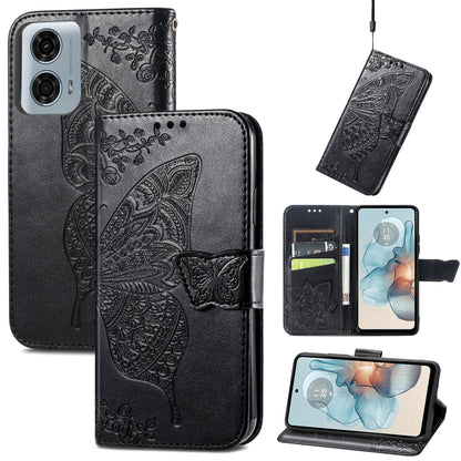 For Motorola Moto G24 Power Butterfly Love Flower Embossed Leather Phone Case(Black) by buy2fix