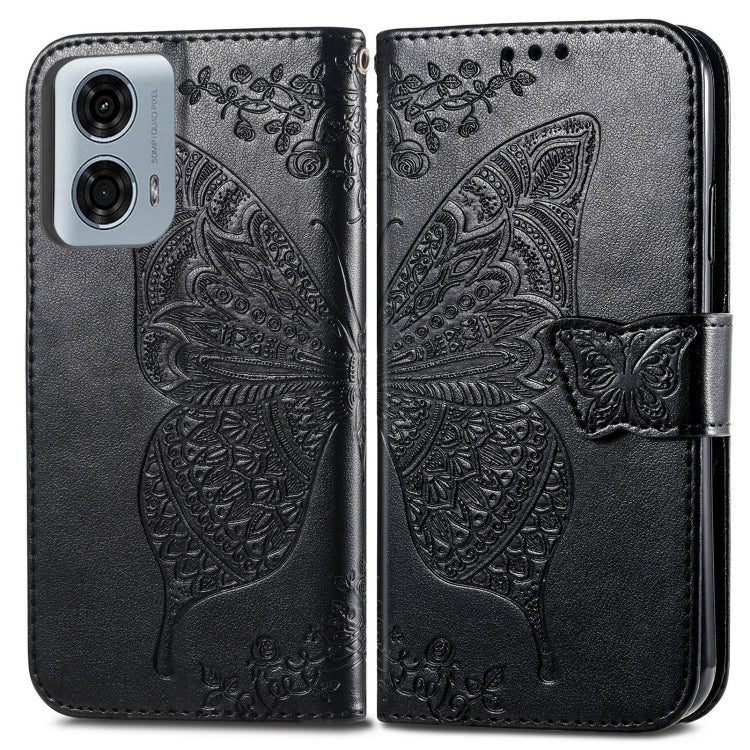 For Motorola Moto G24 Power Butterfly Love Flower Embossed Leather Phone Case(Black) by buy2fix