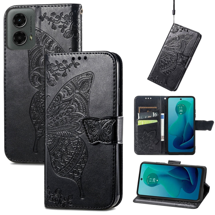 For Motorola Moto G 5G 2024 Butterfly Love Flower Embossed Leather Phone Case(Black) by buy2fix