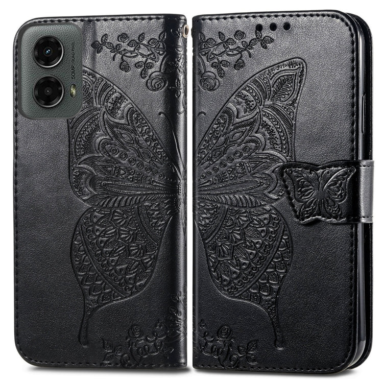 For Motorola Moto G 5G 2024 Butterfly Love Flower Embossed Leather Phone Case(Black) by buy2fix