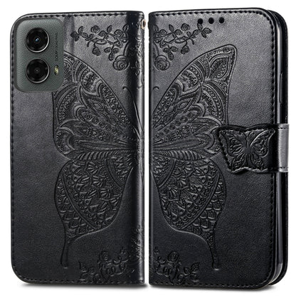 For Motorola Moto G 5G 2024 Butterfly Love Flower Embossed Leather Phone Case(Black) by buy2fix