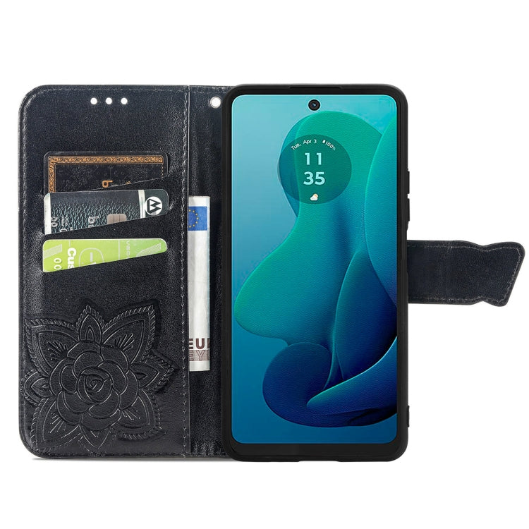 For Motorola Moto G 5G 2024 Butterfly Love Flower Embossed Leather Phone Case(Black) by buy2fix