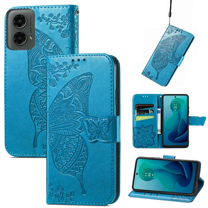 For Motorola Moto G 5G 2024 Butterfly Love Flower Embossed Leather Phone Case(Blue) by buy2fix