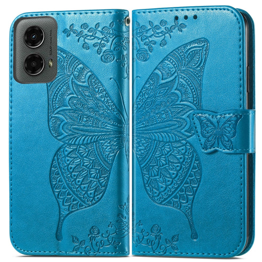 For Motorola Moto G 5G 2024 Butterfly Love Flower Embossed Leather Phone Case(Blue) by buy2fix