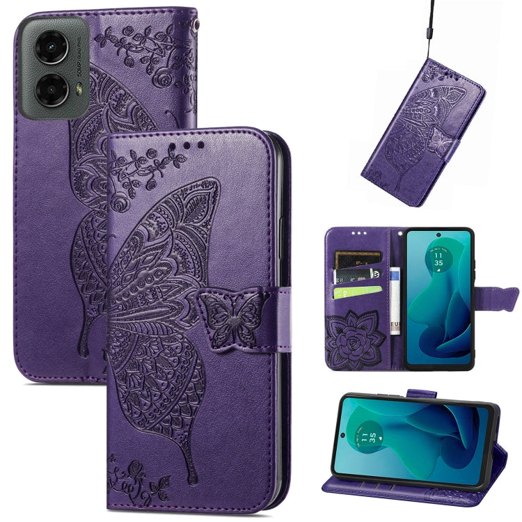 For Motorola Moto G 5G 2024 Butterfly Love Flower Embossed Leather Phone Case(Dark Purple) by buy2fix