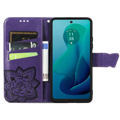 For Motorola Moto G 5G 2024 Butterfly Love Flower Embossed Leather Phone Case(Dark Purple) by buy2fix