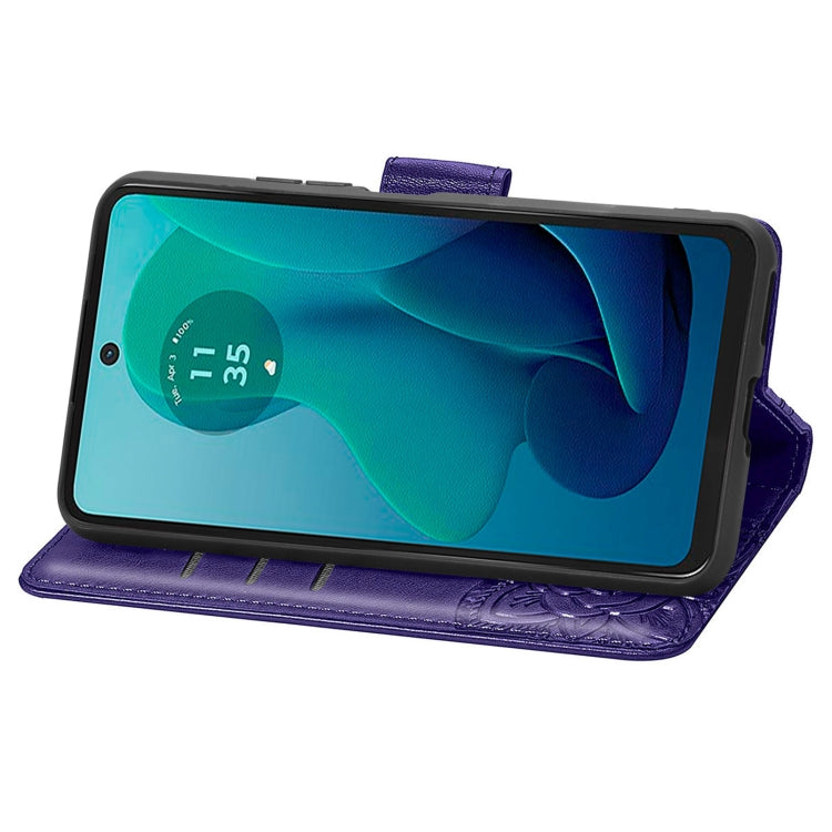 For Motorola Moto G 5G 2024 Butterfly Love Flower Embossed Leather Phone Case(Dark Purple) by buy2fix