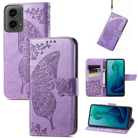 For Motorola Moto G 5G 2024 Butterfly Love Flower Embossed Leather Phone Case(Light Purple) by buy2fix