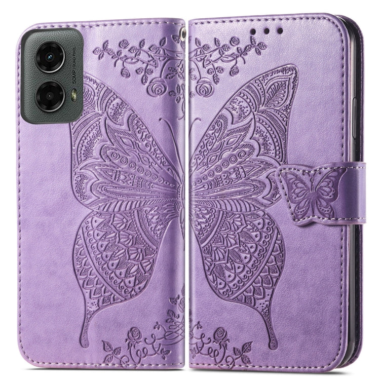 For Motorola Moto G 5G 2024 Butterfly Love Flower Embossed Leather Phone Case(Light Purple) by buy2fix