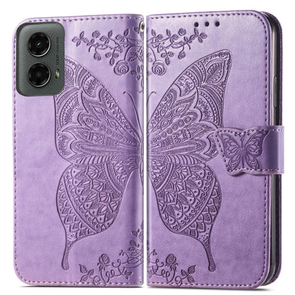 For Motorola Moto G 5G 2024 Butterfly Love Flower Embossed Leather Phone Case(Light Purple) by buy2fix