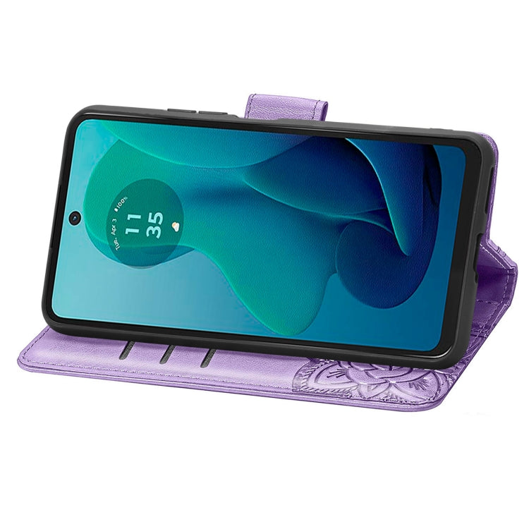 For Motorola Moto G 5G 2024 Butterfly Love Flower Embossed Leather Phone Case(Light Purple) by buy2fix