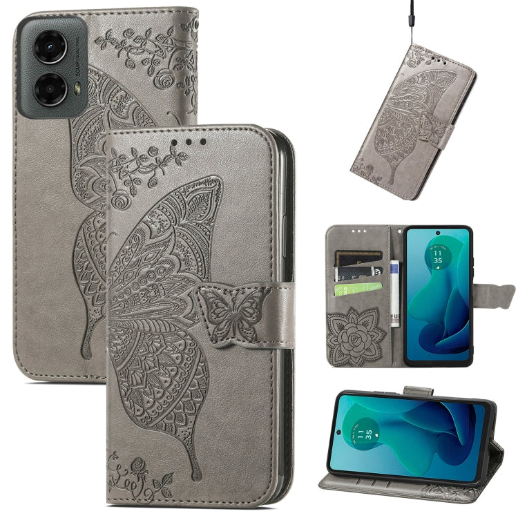 For Motorola Moto G 5G 2024 Butterfly Love Flower Embossed Leather Phone Case(Gray) by buy2fix
