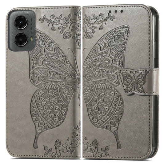 For Motorola Moto G 5G 2024 Butterfly Love Flower Embossed Leather Phone Case(Gray) by buy2fix
