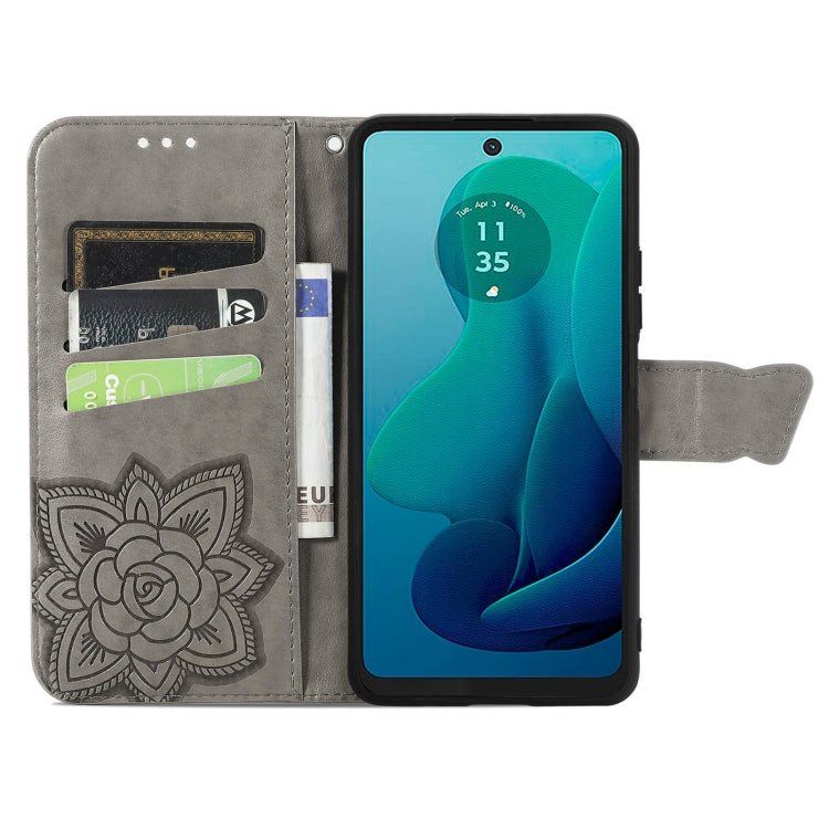 For Motorola Moto G 5G 2024 Butterfly Love Flower Embossed Leather Phone Case(Gray) by buy2fix