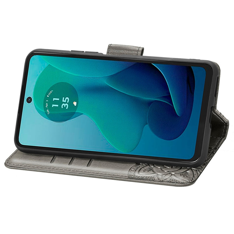 For Motorola Moto G 5G 2024 Butterfly Love Flower Embossed Leather Phone Case(Gray) by buy2fix