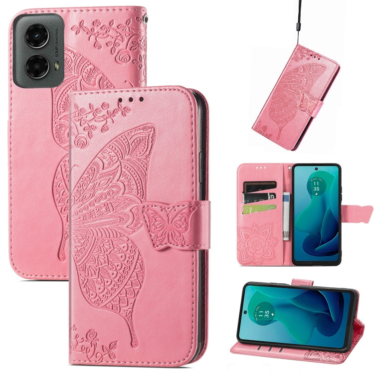 For Motorola Moto G 5G 2024 Butterfly Love Flower Embossed Leather Phone Case(Pink) by buy2fix