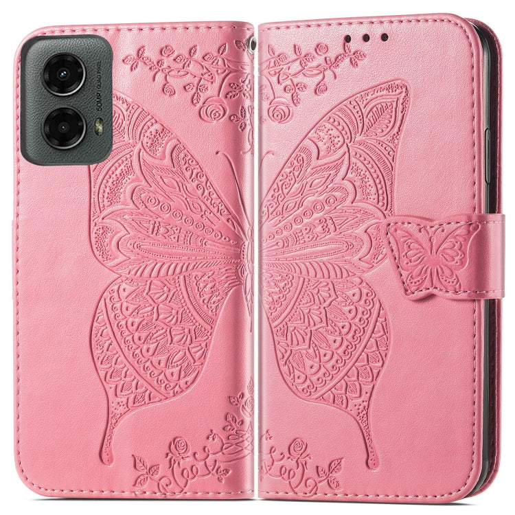 For Motorola Moto G 5G 2024 Butterfly Love Flower Embossed Leather Phone Case(Pink) by buy2fix