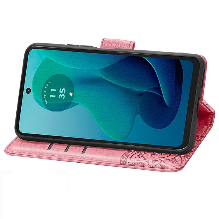 For Motorola Moto G 5G 2024 Butterfly Love Flower Embossed Leather Phone Case(Pink) by buy2fix