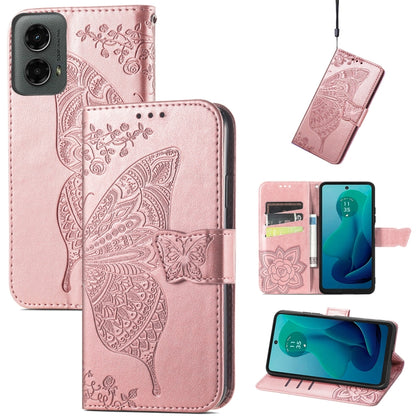 For Motorola Moto G 5G 2024 Butterfly Love Flower Embossed Leather Phone Case(Rose Pink) by buy2fix