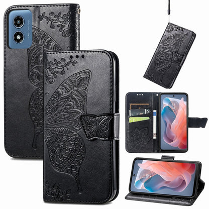For Motorola Moto G Play 2024 Butterfly Love Flower Embossed Leather Phone Case(Black) by buy2fix