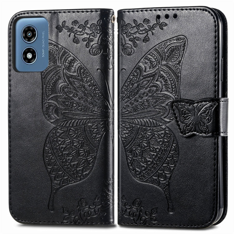 For Motorola Moto G Play 2024 Butterfly Love Flower Embossed Leather Phone Case(Black) by buy2fix