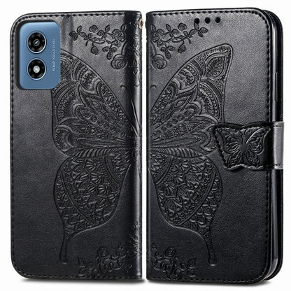 For Motorola Moto G Play 2024 Butterfly Love Flower Embossed Leather Phone Case(Black) by buy2fix