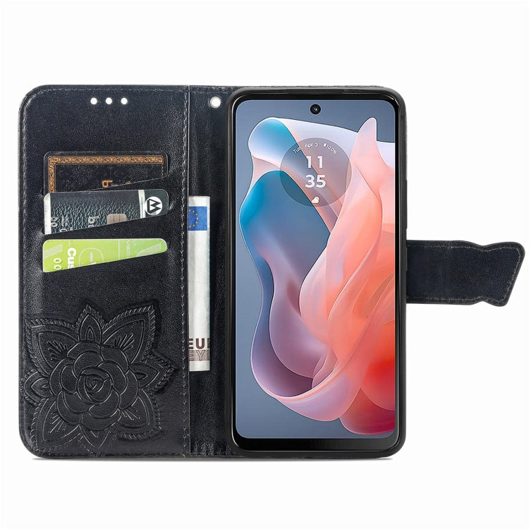 For Motorola Moto G Play 2024 Butterfly Love Flower Embossed Leather Phone Case(Black) by buy2fix