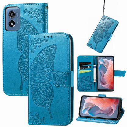 For Motorola Moto G Play 2024 Butterfly Love Flower Embossed Leather Phone Case(Blue) by buy2fix