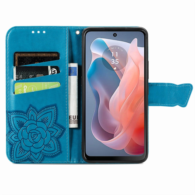 For Motorola Moto G Play 2024 Butterfly Love Flower Embossed Leather Phone Case(Blue) by buy2fix