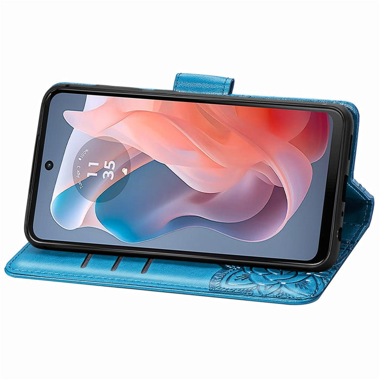 For Motorola Moto G Play 2024 Butterfly Love Flower Embossed Leather Phone Case(Blue) by buy2fix