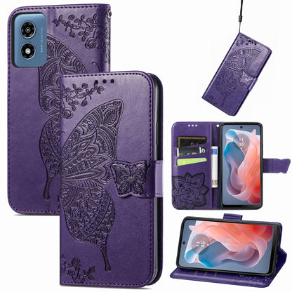 For Motorola Moto G Play 2024 Butterfly Love Flower Embossed Leather Phone Case(Dark Purple) by buy2fix