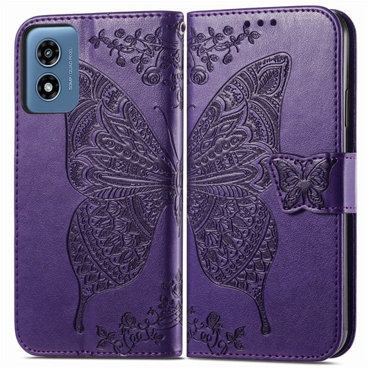For Motorola Moto G Play 2024 Butterfly Love Flower Embossed Leather Phone Case(Dark Purple) by buy2fix