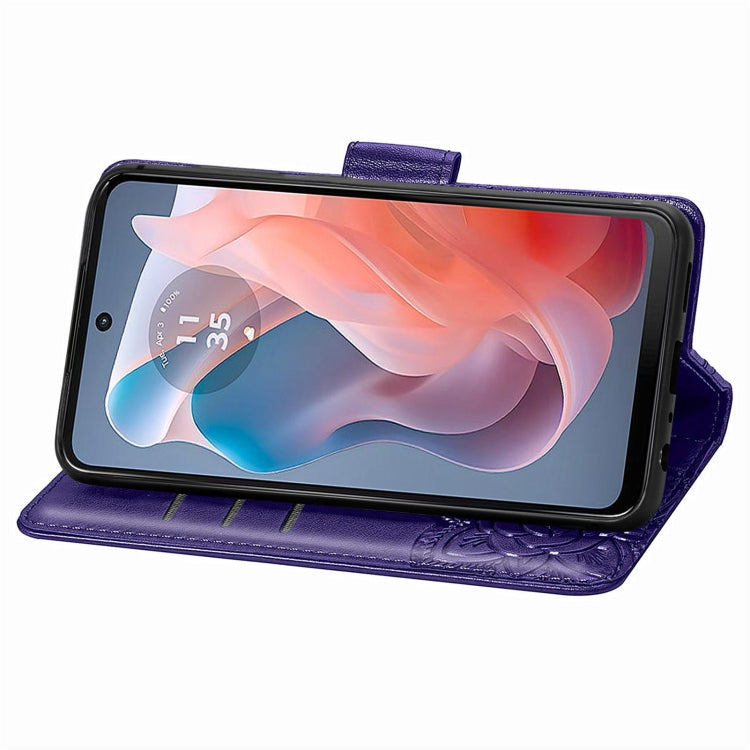 For Motorola Moto G Play 2024 Butterfly Love Flower Embossed Leather Phone Case(Dark Purple) by buy2fix