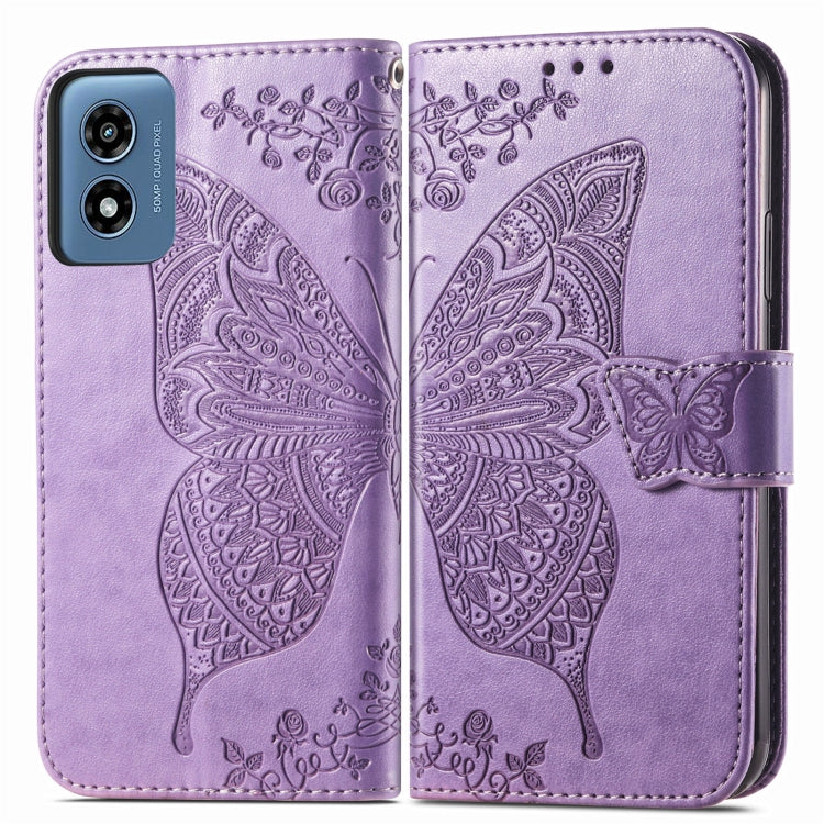 For Motorola Moto G Play 2024 Butterfly Love Flower Embossed Leather Phone Case(Light Purple) by buy2fix