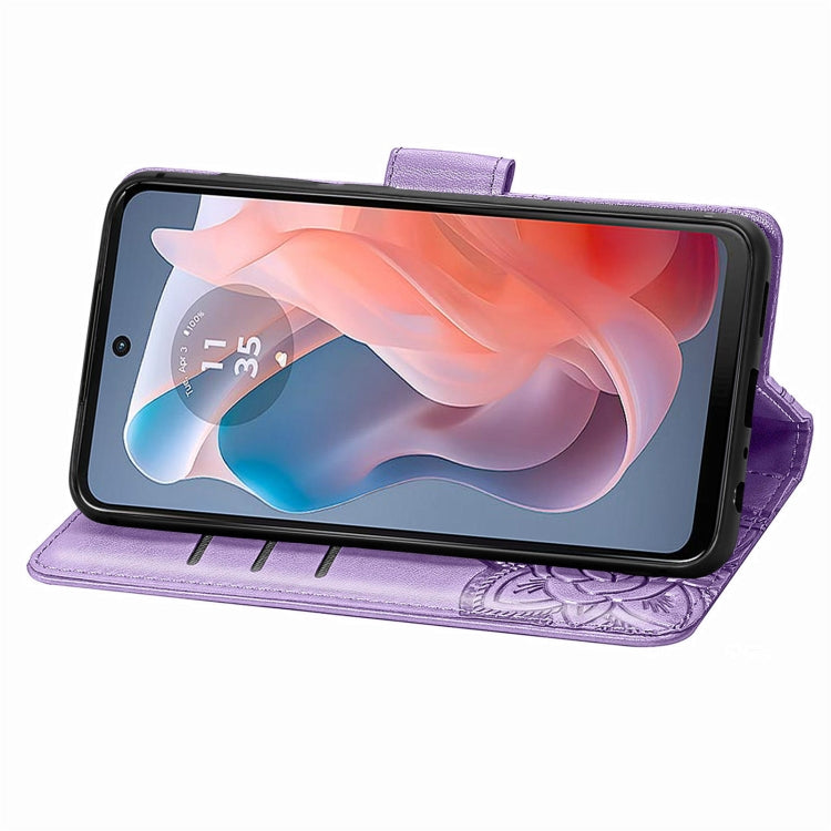 For Motorola Moto G Play 2024 Butterfly Love Flower Embossed Leather Phone Case(Light Purple) by buy2fix