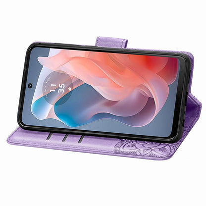 For Motorola Moto G Play 2024 Butterfly Love Flower Embossed Leather Phone Case(Light Purple) by buy2fix