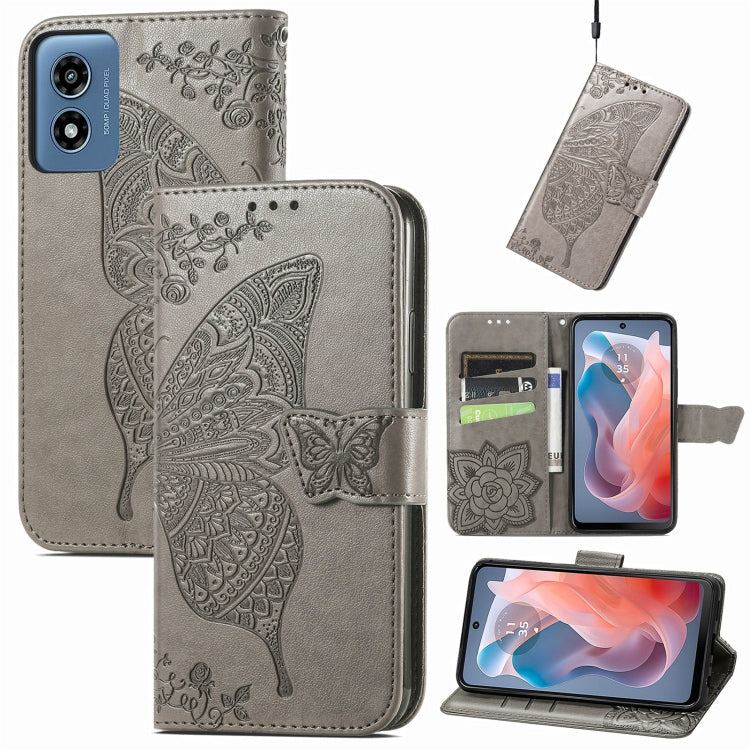 For Motorola Moto G Play 2024 Butterfly Love Flower Embossed Leather Phone Case(Gray) by buy2fix