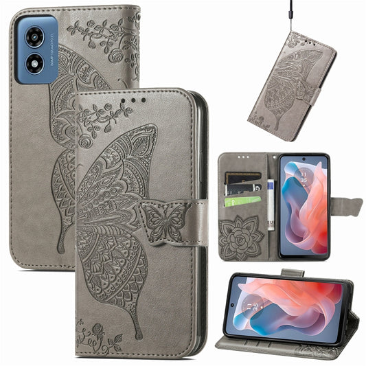 For Motorola Moto G Play 2024 Butterfly Love Flower Embossed Leather Phone Case(Gray) by buy2fix