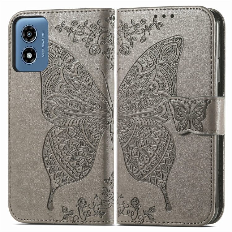 For Motorola Moto G Play 2024 Butterfly Love Flower Embossed Leather Phone Case(Gray) by buy2fix