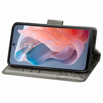 For Motorola Moto G Play 2024 Butterfly Love Flower Embossed Leather Phone Case(Gray) by buy2fix