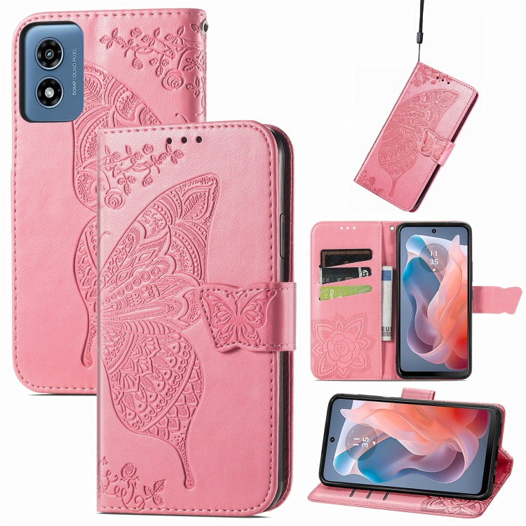 For Motorola Moto G Play 2024 Butterfly Love Flower Embossed Leather Phone Case(Pink) by buy2fix