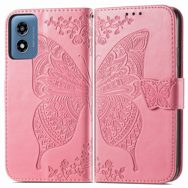 For Motorola Moto G Play 2024 Butterfly Love Flower Embossed Leather Phone Case(Pink) by buy2fix